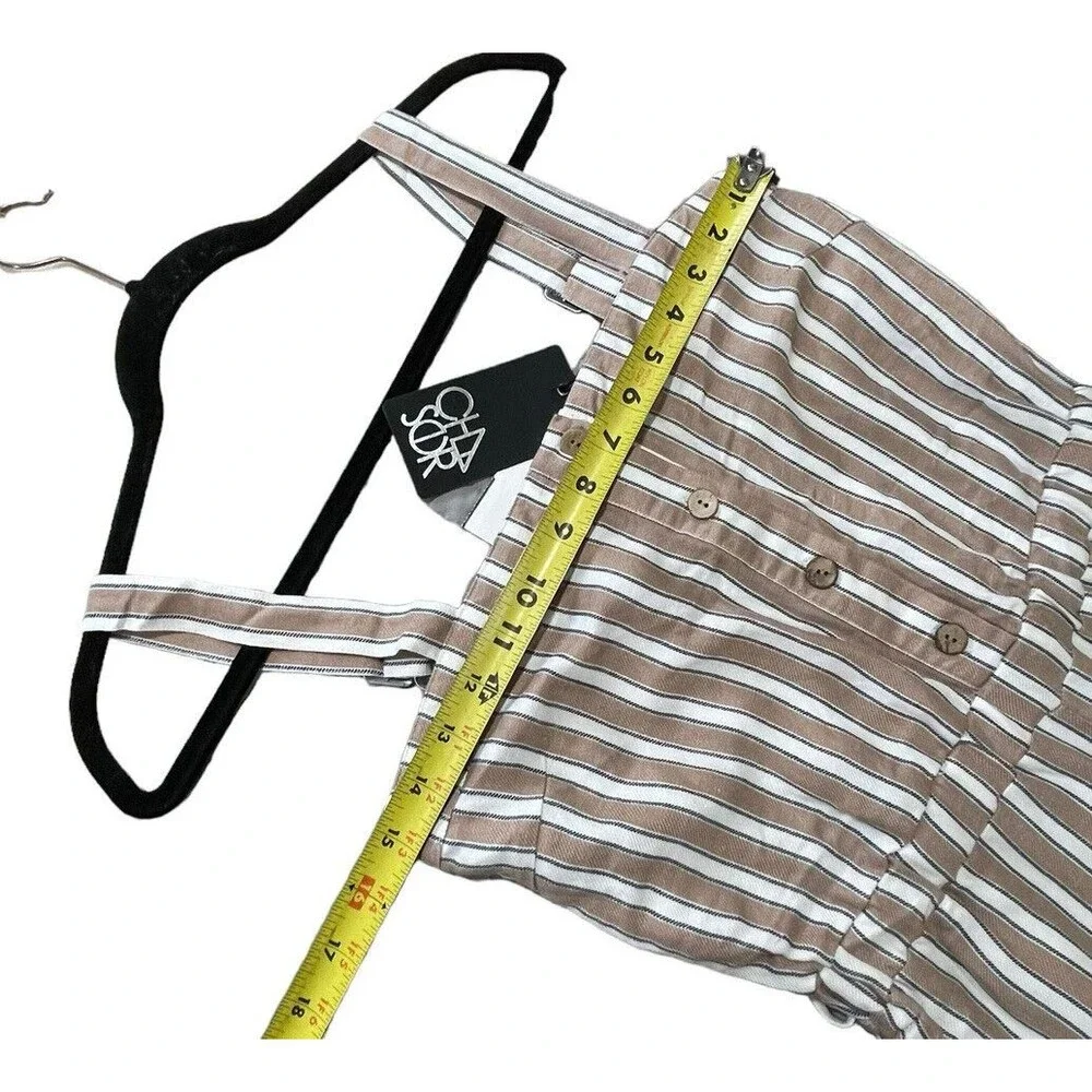 Chaser Wide Leg Tie Waist Jumpsuit Tan, White‎ Stripe Extra Small NWT Miss Belt